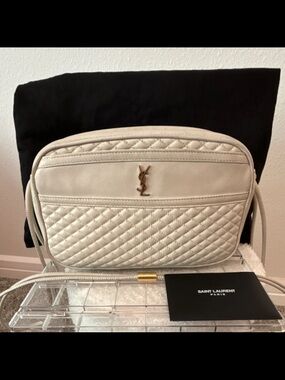 Saint Laurent Quilted Crossbody Bag in Cream Leather with YSL Monogram